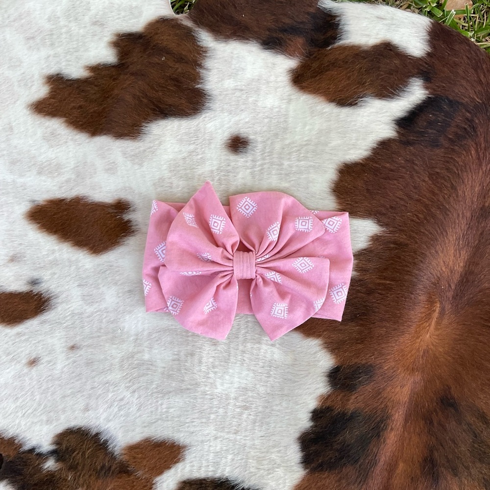 Handmade Pink Boho Baby Bow Headwrap Headband
